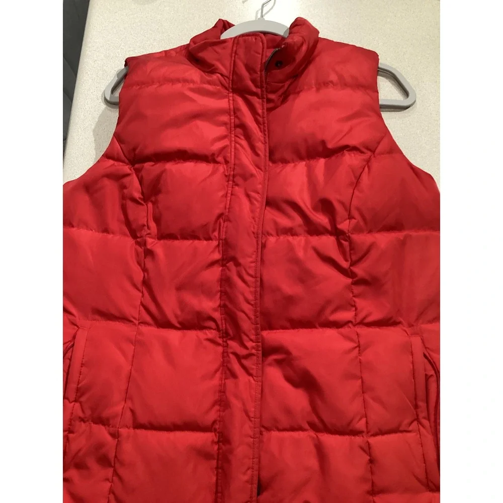 J Jill‎ Womens Red Quilted Down Puffer Vest Stand Collar Zip Front Medium